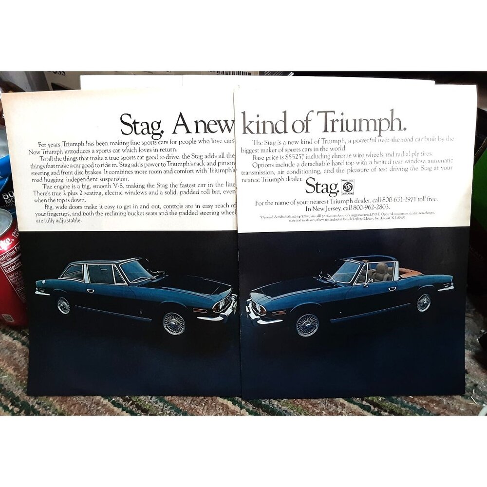 1971 Triumph Stag 2 Page Original Print Ad